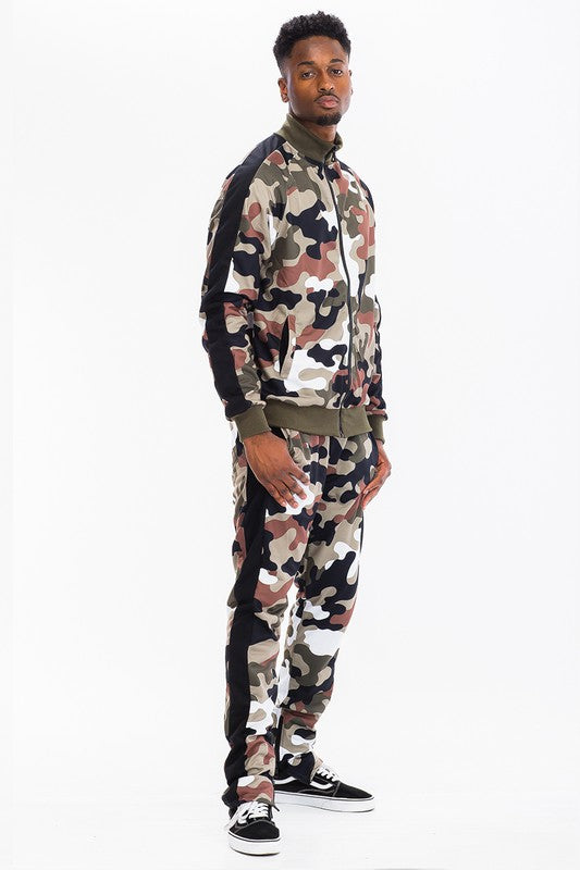 FULL CAMO WITH STRIPE TRACK BOTTOM PANTS