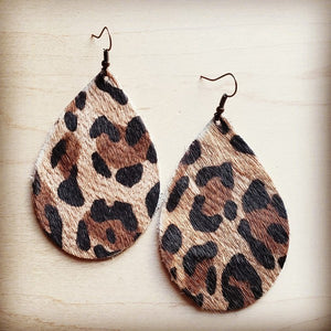 Teardrop Earrings in Leopard Print Hair on Hide