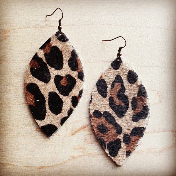 Oval Earrings in Leopard Print Hair on Hide