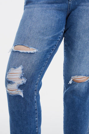 BAYEAS Full Size High Waist Distressed Cat's Whiskers Straight Jeans